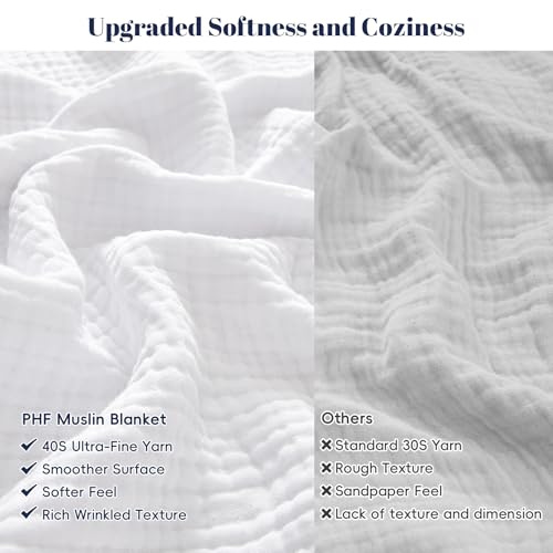 PHF White Cotton Muslin Blanket King Size 108x90 for Adults - Breathable & Lightweight