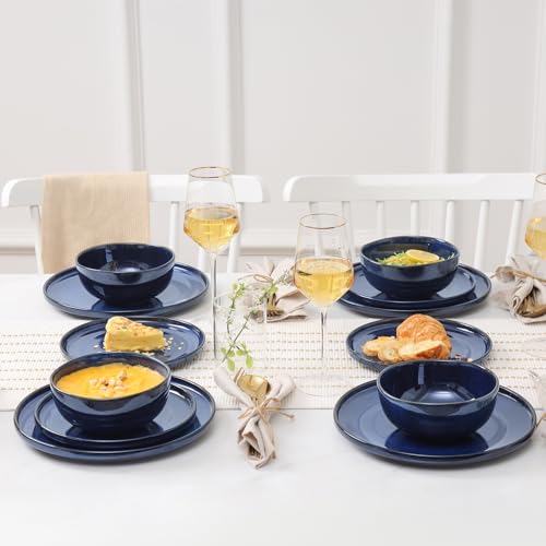 Vicrays Blue Ceramic Dinnerware Set for 4 - 12 Pieces, Service for 4