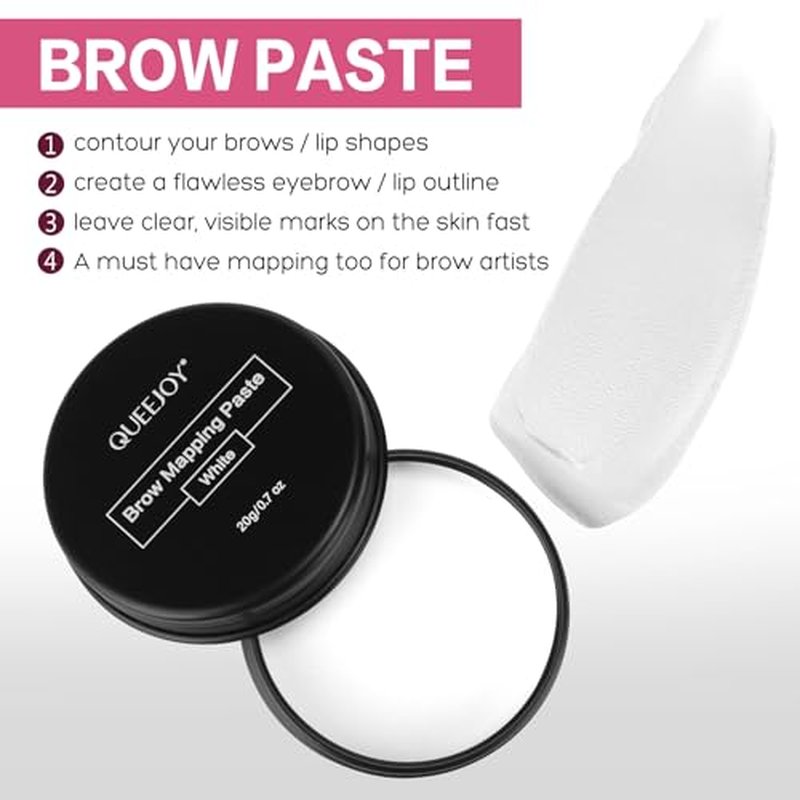 20g White Brow Mapping Paste Brow Contour Paste Brow Lip Shape Position Tool,2pcs Eyebrow Brush Set, Mapping Tool for Sketching Contouring the Eyebrow and Lip