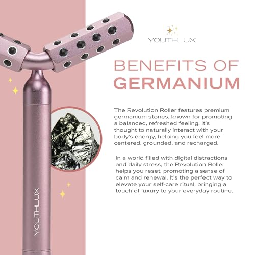 Revolution Roller - Germanium Stone Uplifting Face/Body Beauty Massage Tool/Roller/Wand for Skin Tightening/Firming, De-Puffing, Anti-Aging (Rose Gold)
