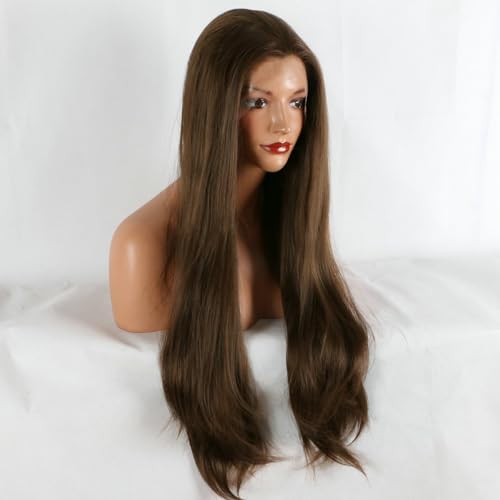 Kalisa Brown Lace Front Wig 24 Inch Long Silky Straight Dark Brown High Density Synthetic Wig - Natural Look, Glueless & Heat Resistant