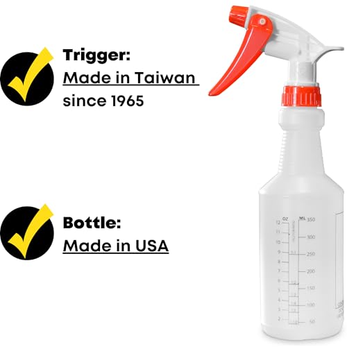 Commercial-Grade 16 oz Spray Bottles with Dilution Ratios, Ounces & Milliliters, Made in USA, Great for Cleaning, Essential Oils, Hair, Plants, BBQ (4-Pack)