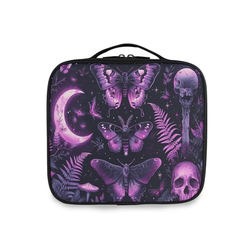 MNSRUU Travel Makeup Bag, Gothic Skull Butterfly Women Makeup Case Organizer Cosmetic Toiletry Bag for Teenage Girl with Adjustable Dividers