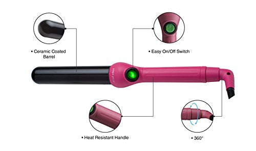 32mm Pink Tourmaline Ceramic Clipless Curling Iron - Large Barrel for Voluminous Waves