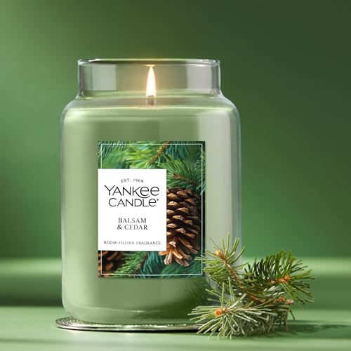 Yankee Candle Balsam & Cedar Scented Candle Pack of 4 - 22oz Large Jar, Up to 150 Hours Burn Time - Giftable