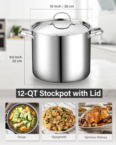 Cooks Standard 12 Quart Stainless Steel Stock Pot with Lid - Large Capacity