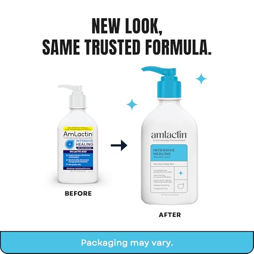 AmLactin Intensive Healing Body Lotion - Therapeutic Lotion for Extremely Dry Skin - No-Scrub Exfoliator with 15% Lactic Acid AHA and Ceramides, 7.9 oz (Pack of 2) (Packaging May Vary)