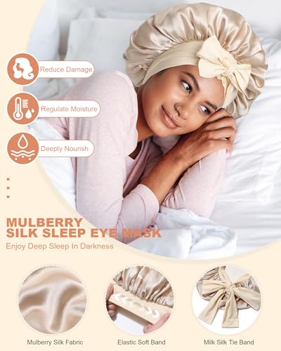 Mulberry Silk Sleep Bonnet for Women - Reversible Curly Hair Wrap with Tie Band