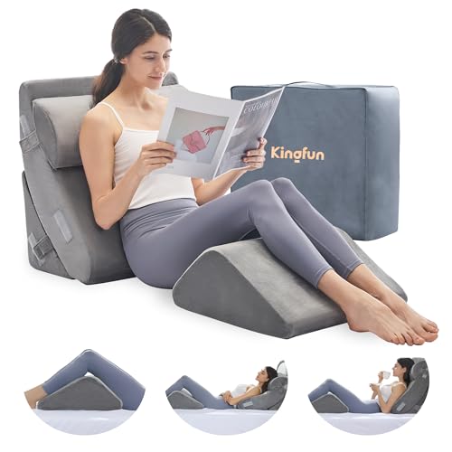 Grey 4-Piece Orthopedic Bed Wedge Pillow Set for Sleeping, Post Surgery Support