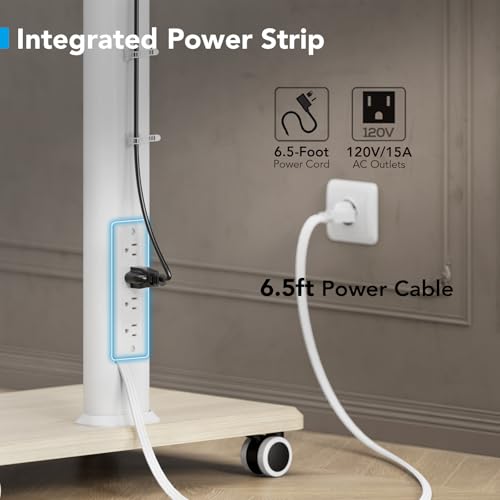 Mobile TV Stand with Power Outlets, Floor Portable Wheels for