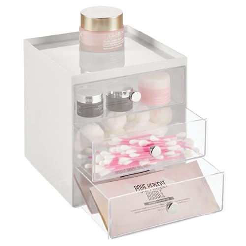 Large Stackable Makeup Organizer with 3 Drawers - Light Gray/Clear