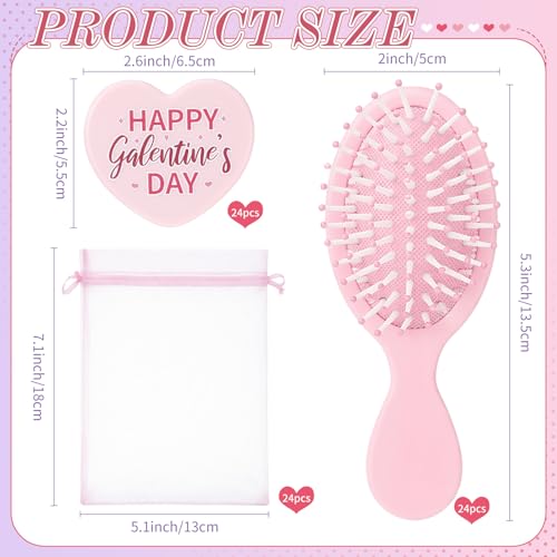 Yungyan Galentine's Day Heart Mirror & Hair Brush Gift Set for Women, Pack of 12