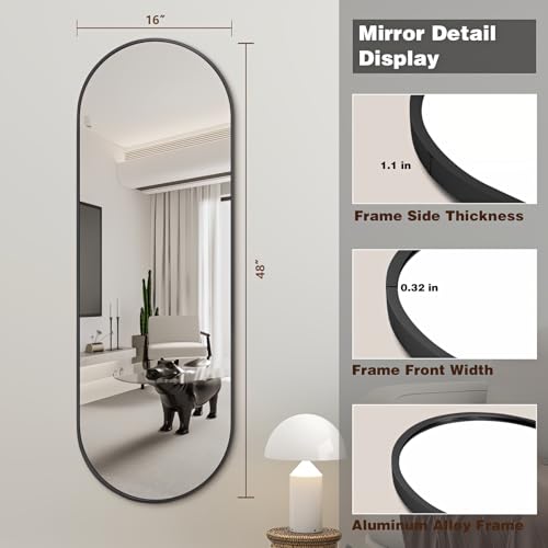 Niccy Oval Full Length Wall Mirror - Black, 48x16 Inches Variation of THIS listing