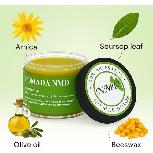 Pomada NMD, Pomada NMD Para Dolor Muscular - Natural Herbal Artesanal Joint Cream with Arnica, Olive Oil, Soursop Leaf, Beeswax, Maximum Strength Comfort Ointment for Muscle, Foot (1)