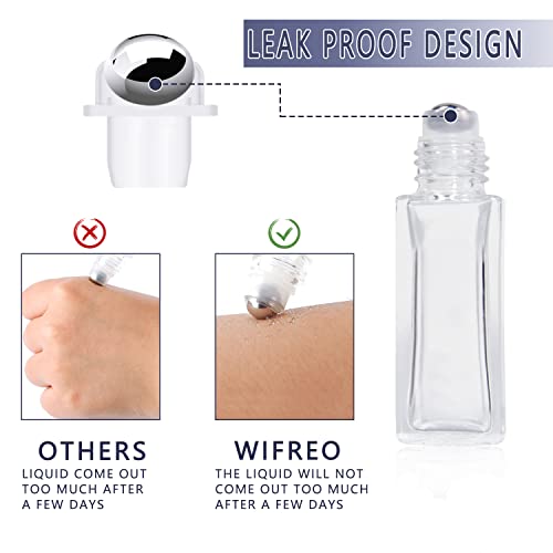 wifreo 40 Pcs 5 ml Glass Roll On Bottle for Essential Oils, Clear Perfume Sample Bottles with Stainless Steel Roller Ball, Portable Practical