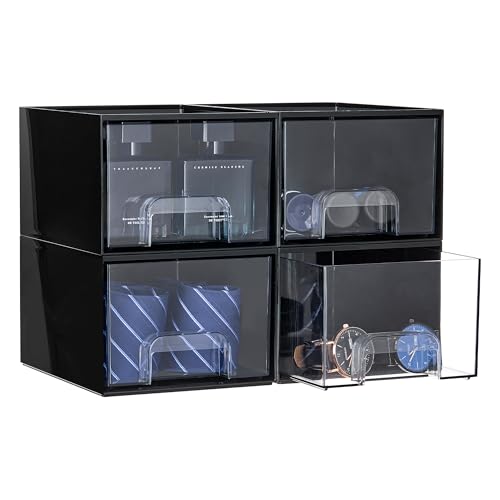 Vtopmart Black Small Stackable Storage Drawers for Cologne & Makeup - 4 Pack