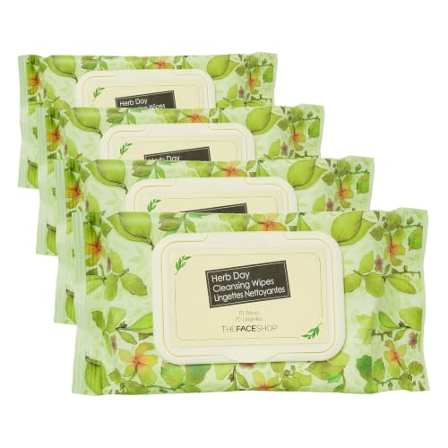 Herb Day 365 Cleansing Wipes 70 Sheets Pack - Makeup Remover Face Wipes with Rosemary Extract - Non-Irritating, Brightening & Moisturizing - Korean Skin Care