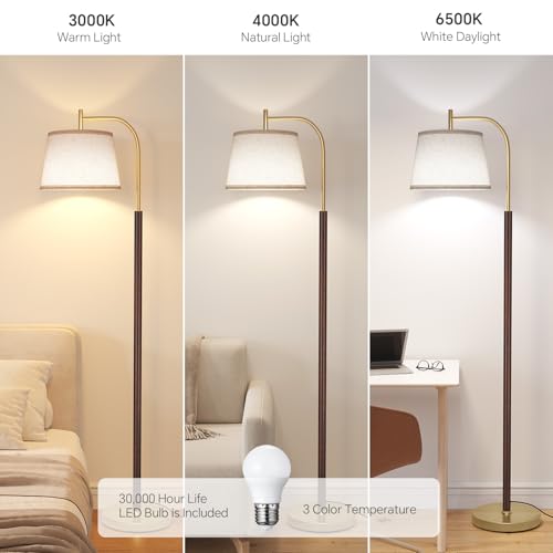 Wood Walnut Floor Lamp for Living Room - Mid Century Modern Standing Light
