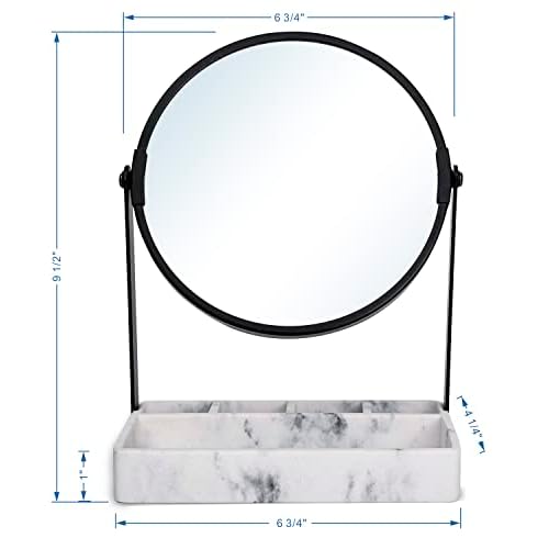 Vanity Mirror With Marble Tray, Two-Sided 6 Inches 1X/3X Magnification Makeup Mirror With Stand, Table Mirror