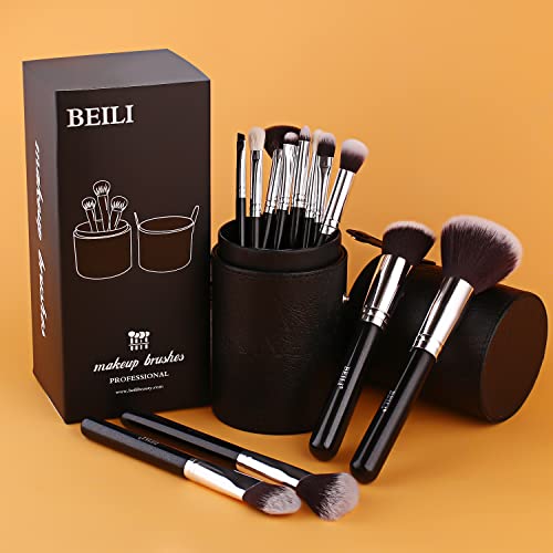 BEILI 12pcs Makeup Brush Set with Holder - Premium Synthetic Kabuki Face & Eye Brushes