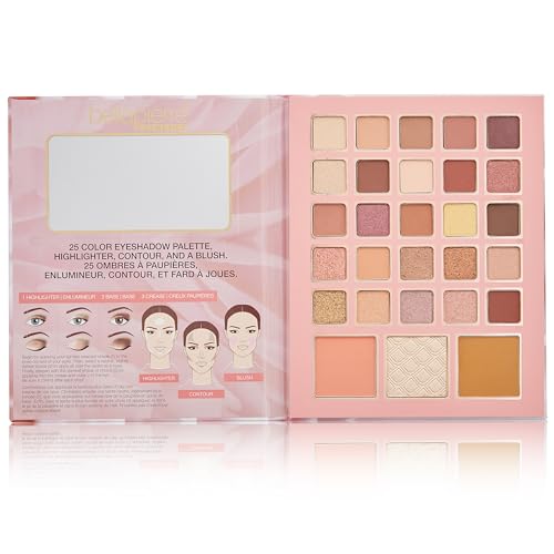 Bellapierre Satin Rose Face & Eye Book Palette | 25 Eyeshadow Shades with Blush, Bronzer, & Highlighter | Non-Toxic & Paraben Free | Vegan & Cruelty-Free