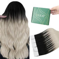 Tape in Hair Extensions Human Hair Black Ombre 12 Inch 30G 20PCS - Variation 2.#1B60A / 12in