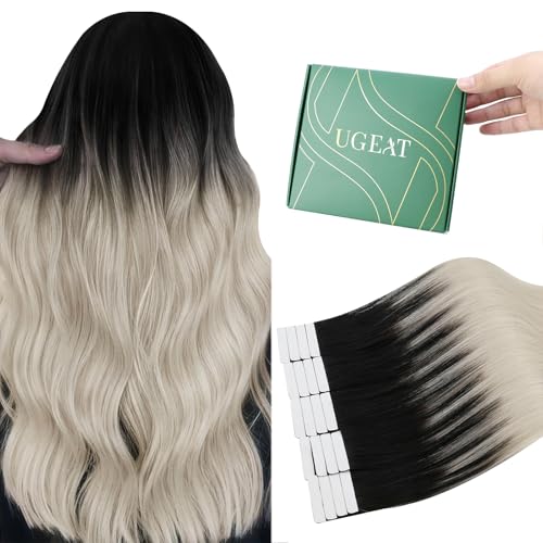 Tape in Hair Extensions Human Hair Black Ombre 12 Inch 30G 20PCS - Variation 2.#1B60A / 12in