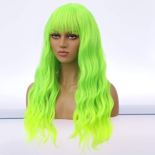 BERON Bright Green Neon Green Wig 26 Inch Long Curly Party Hair for Women