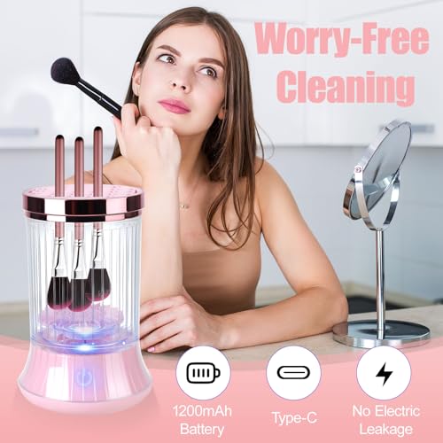 Electric Makeup Brush Cleaner, Efficient Makeup Brush Cleaner for Deep Cleaning, Automatic Spinning Cosmetic Brush Cleaner One-Click Operation, Auto-Rotating Brush Cleaner for Any Makeup Brushes