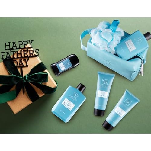 Bath and Body Mens Gift Set - Glacier Absolute - Premium Fathers Day Birthday Christmas Gifts Ideas For Him - Skin Care Kits For Men in Leather Toiletry Bag w. Full Size Items