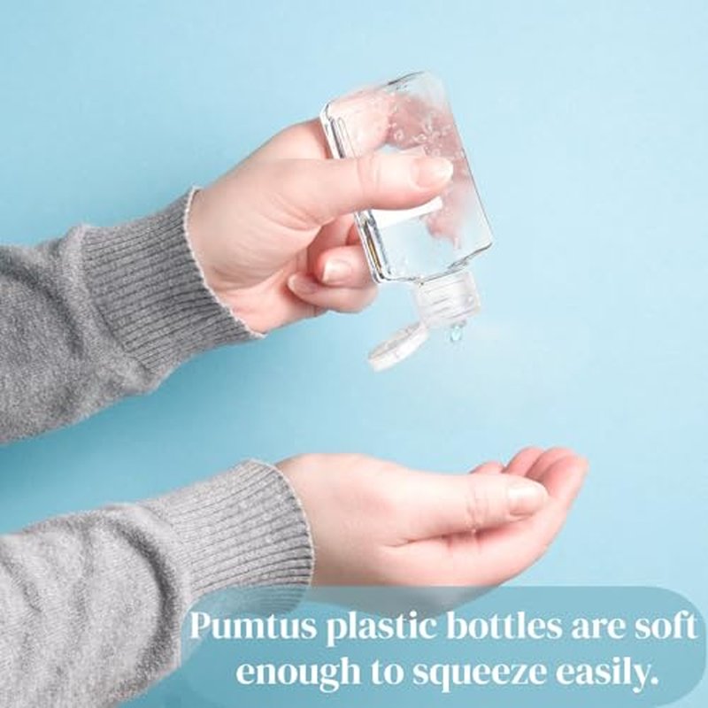60 Pack Plastic Refillable Flip-Top Bottles, 2 OZ Clear Empty Travel Hand Sanitizer with Flip Cap, Portable Small Liquid Squeeze Container for Shampoo, Lotions, Liquid Body Soap, Creams