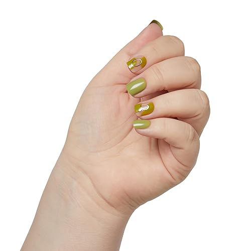 KISS imPRESS No Glue Mani Press On Nails, Design, 'Before Sunrise', Green, Short Size, Squoval Shape, Includes 30 Nails, Prep Pad, Instructions Sheet, 1 Manicure Stick, 1 Mini File