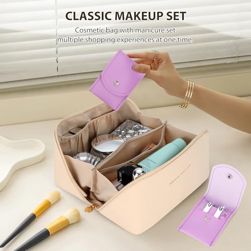 Makeup bag, Large capacity travel toiletry bag, Waterproof Portable Cosmetic Bag, travel makeup bag, With Nail Art Kit Set, Best Choice for Makeup Experts. (off white style)