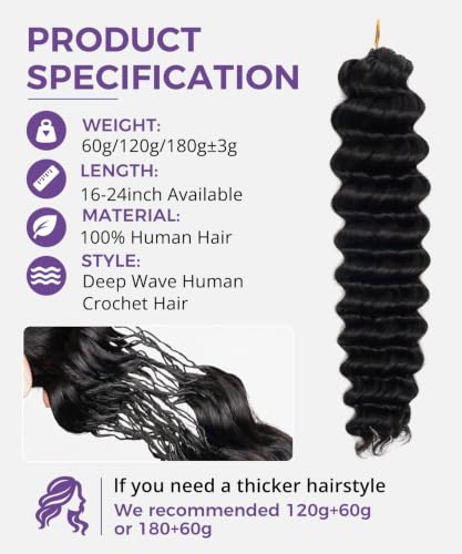 KISS HAIR Deep Wave Human Crochet Hair 18 Inch 120g Miracle Knots for Black Women