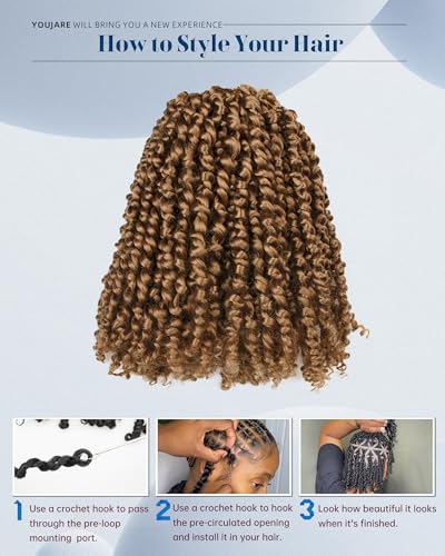 Youjare 10-Inch Pre-Looped Passion Twist Crochet Hair Extensions 27# Pack of 8