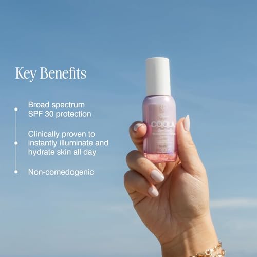 COOLA Organic Dew Good Illuminating Probiotic Serum with SPF 30, Dermatologist Tested Sunscreen with Plant-Derived BlueScreen Digital De-Stress Technology, 1.15 Fl Oz