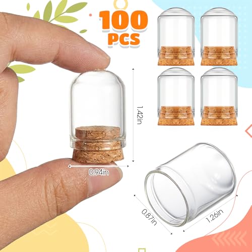Mini Glass Cloche Bell Jars Set of 100 - 8ml with Cork Bases
