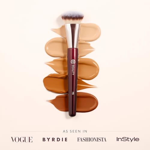 BK BEAUTY 115 MEDIUM CONTOURED FOUNDATION BRUSH ? Contoured Foundation Brush for Liquid Makeup - Foundation Makeup Brushes - Face Brush For Liquid Or Cream Foundation