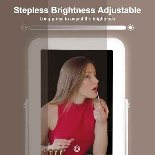 Rechargeable LED Vanity Mirror with Lights,11"¡¿9" Small Desk Makeup Mirror with Lights,Smart Touch with 3-Color Lighting,Dimmable,for Birthday Gifts for Women,Home Dorm Decor