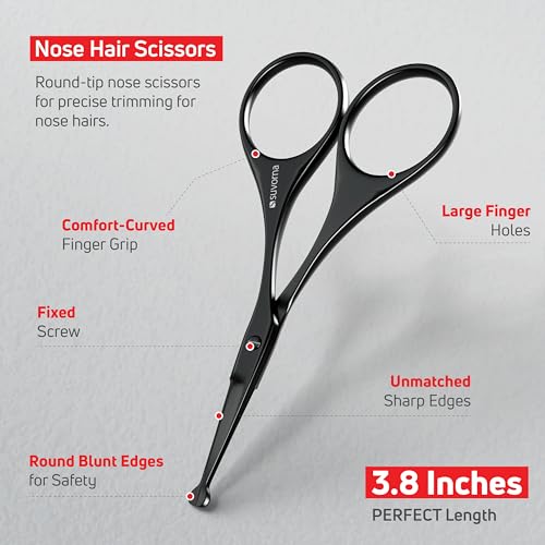 Suvorna 4.5-Inch Beard & Mustache Scissors with Straight Razor - Black, Grooming Kit