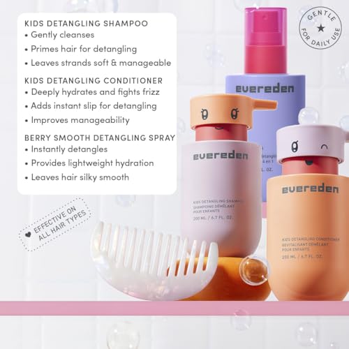 Kids Travel Shampoo Conditioner & Detangling Spray Set - Vegan, All Hair Types