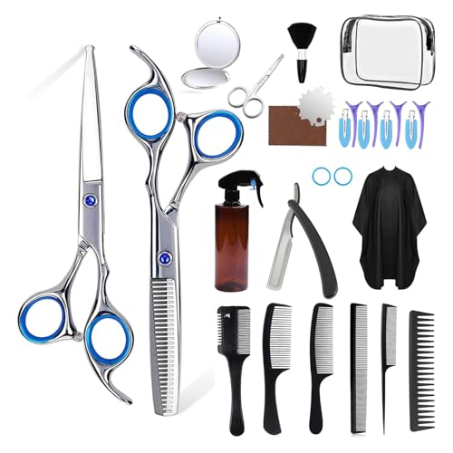 Blue 27-Piece Professional Hair Cutting Scissors Kit with Thinning Shears & Accessories