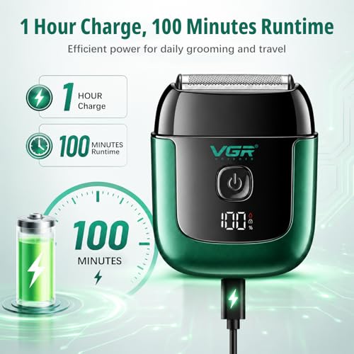 VGR Mini Foil Shaver for Men - Green, Waterproof, 100-Minute Runtime