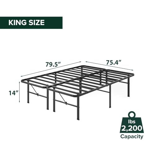 Black King Zinus Rumi Metal Bed Frame with Under-Bed Storage, No Box Spring Needed, Quick Assembly