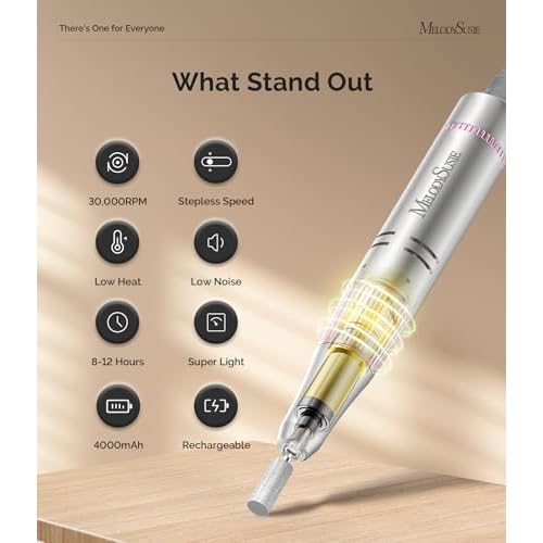 MelodySusie Portable Nail Drill 30000 RPM with All in One Nail Brush Set