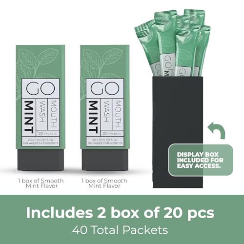 Exershield Travel Size Mouthwash Packets 0.37 Fl Oz - Pack of 40 - TSA Compliant, Alcohol-Free, Fresh Breath