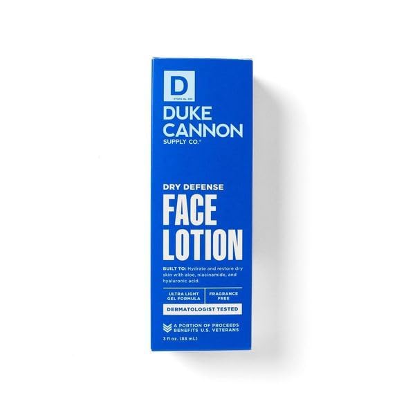 Duke Cannon Dry Defense Face Lotion, Ultra Lightweight Gel, Moisturizes and Protects, Fragrance Free, For Dry and Sensitive Skin - 3 oz.