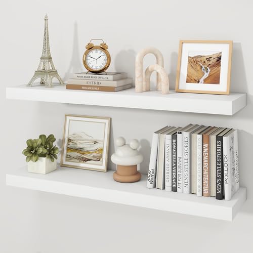 White Floating Shelves Wall Shelf Set of 2 - 36 Inches, Wooden Wall Storage
