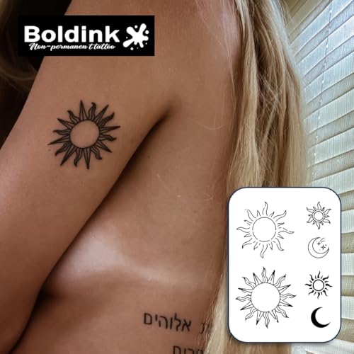 Semi-permanent Tattoos,Realistic Fake Tattoos,Last 7-15 Days,Waterproof Non-reflective Temporary Tattoo Stickers,Cruelty-free,Uniquely Designed Exquisite Packaging(Sun and Moon 2)