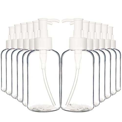 12 Pack 8 Ounce Refillable Plastic Pump Bottles with Lockable Dispensers